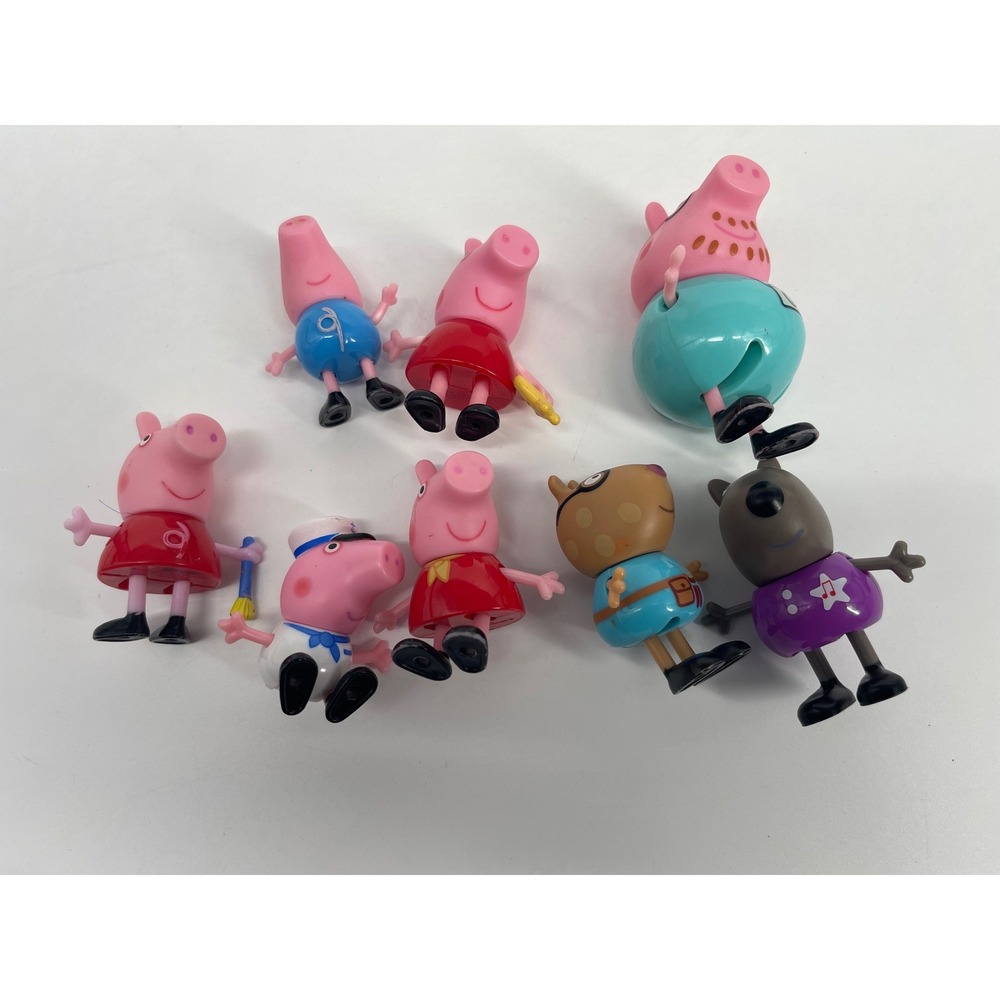 8 Peppa Pig Friends Figure Lot Plastic Articulated Toy Set George Pirate Camera